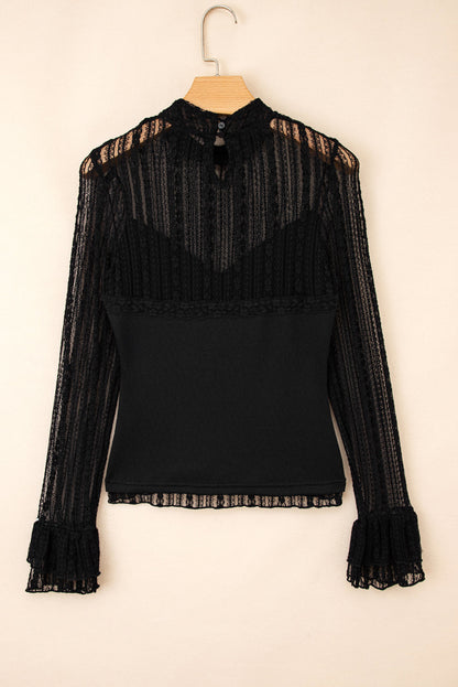Lace Patchwork Flounce Sleeve Top
