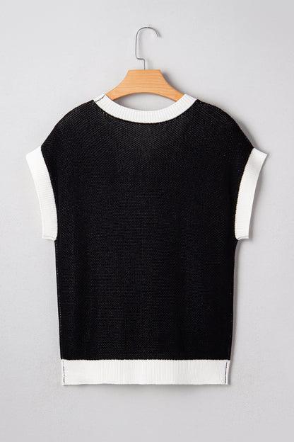 Western Horseshoe Contrast Trim Short Sleeve Sweater