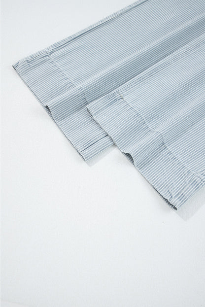 Stripe Denim Button Flap Pocket Cuffed Hem Jeans