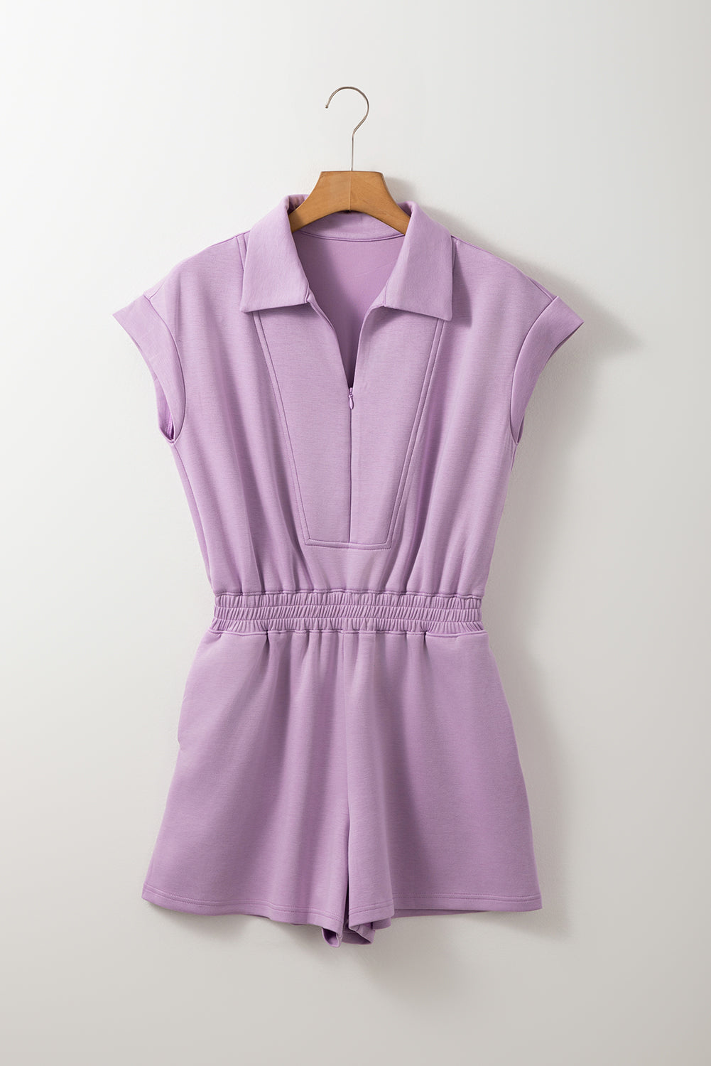 Bouquet Short Sleeve Zipper Collar High-Waist Romper