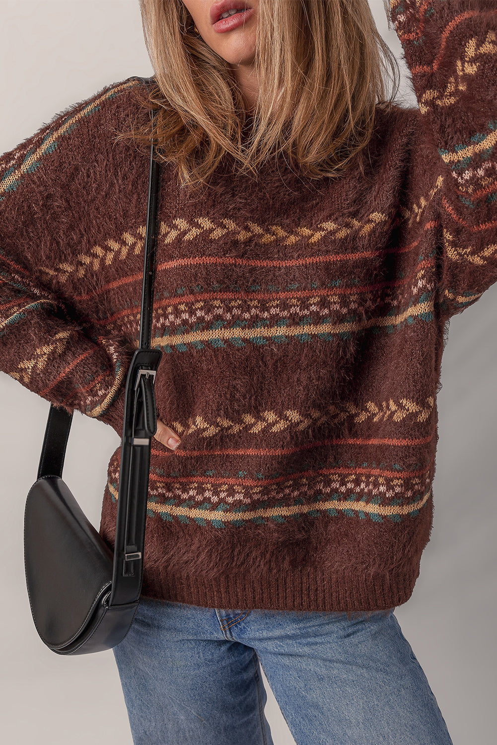 Boho Stripe Knitted Drop Shoulder Sweater