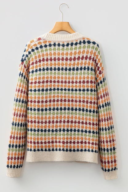 Dotty Knit Button-Up V-Neck Sweater Cardigan