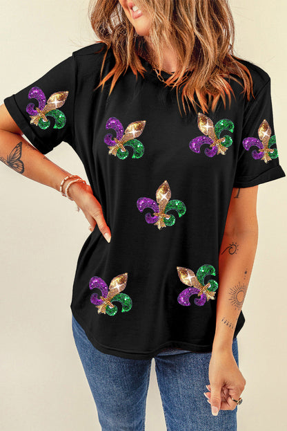 Mardi Gras Symbol Patch Crewneck T-Shirt