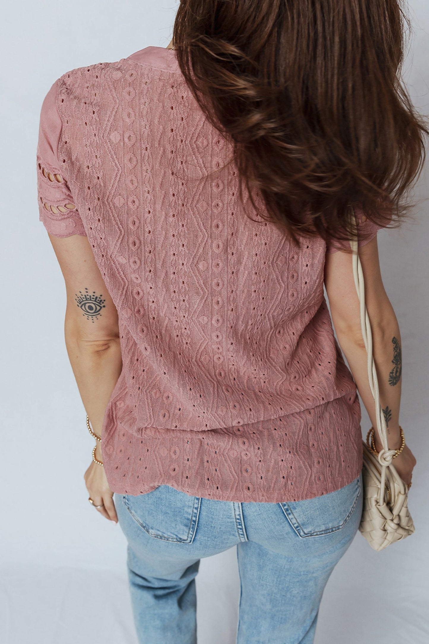 Textured Half-Button Short Sleeve Blouse