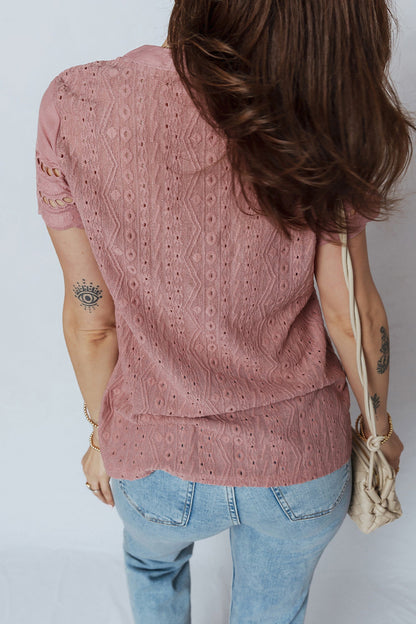 Textured Half-Button Short Sleeve Blouse