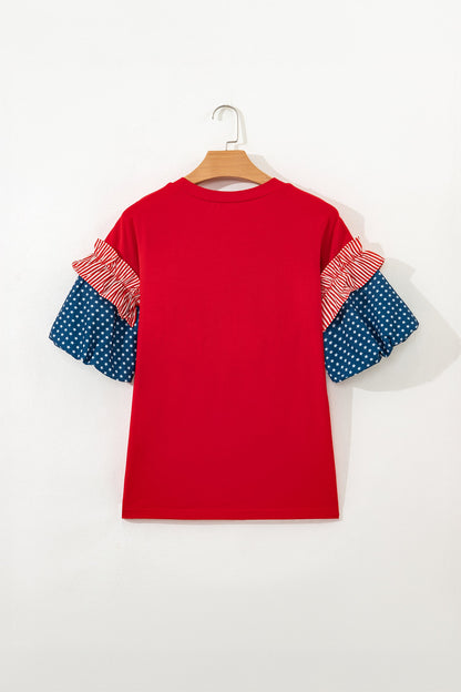 Star Stripe Short Puff Sleeve Top