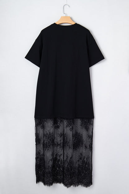 Floral Patchwork Short Sleeve Loose Maxi Dress