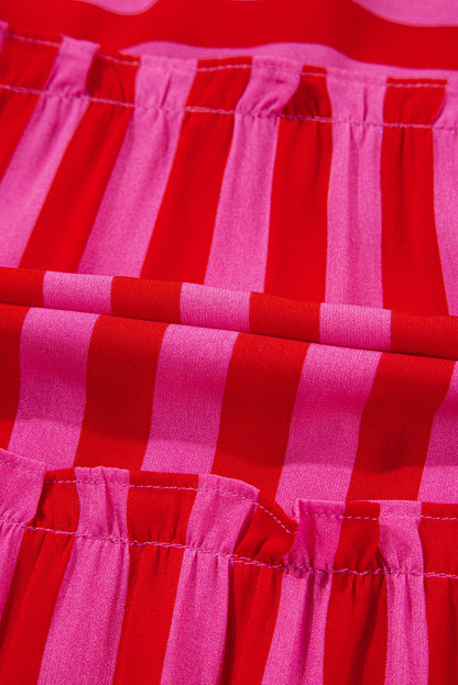 Stripe Smocked Bodice Flutter Sleeve Tiered Maxi Dress