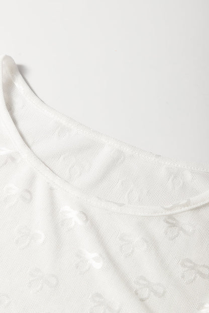 Bow Mesh Long Sleeve Top
