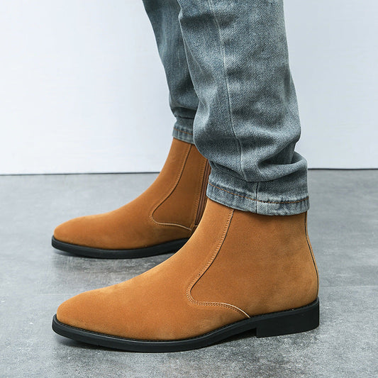 Short Suede Chelsea High Top Ankle Boots