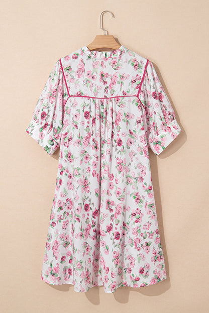 Plus Size Floral Tied V-Neck Mini Dress