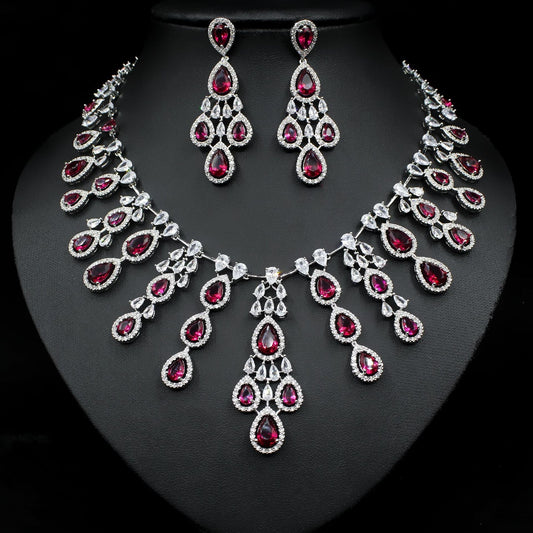Women's Fashion Water Drop Zircon Necklace Earrings Set