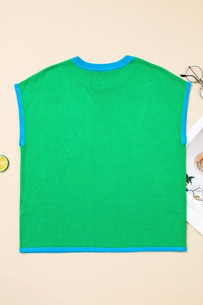 Contrast Trim Crewneck Short Sleeve Sweater