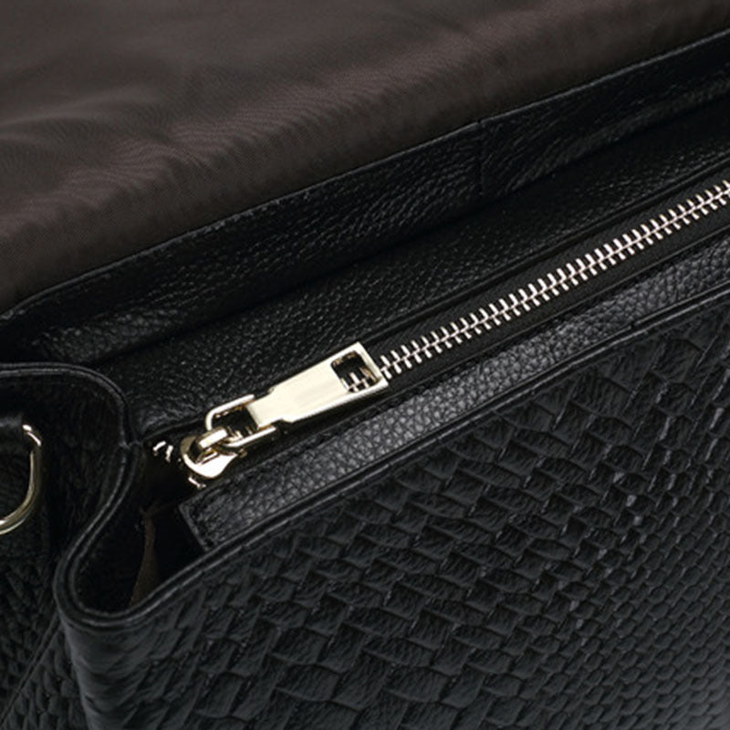 Leather Woven Crossbody Messenger Bag