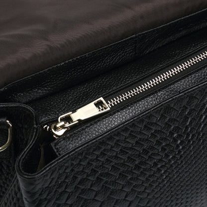 Leather Woven Crossbody Messenger Bag