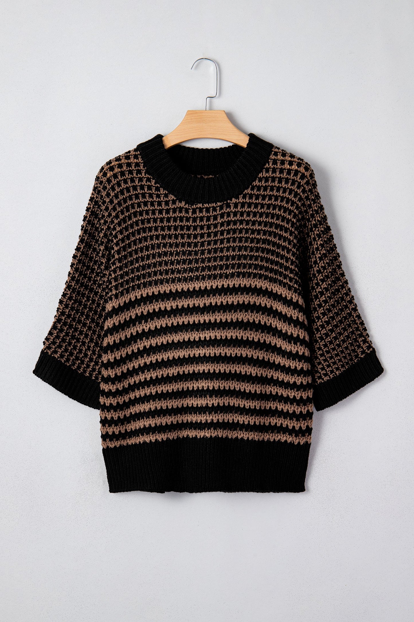 3/4 Stripe Draped Sleeve Slouchy Sweater