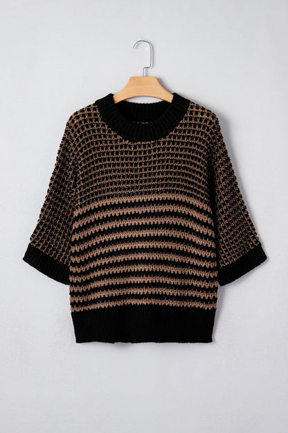 3/4 Stripe Draped Sleeve Slouchy Sweater