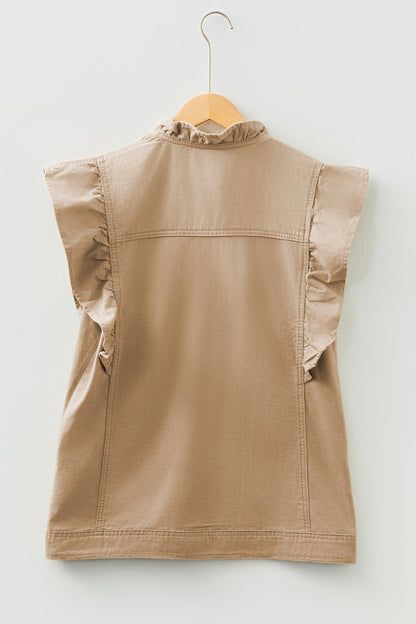Denim Patchwork Ruffle Sleeve Jacket Vest