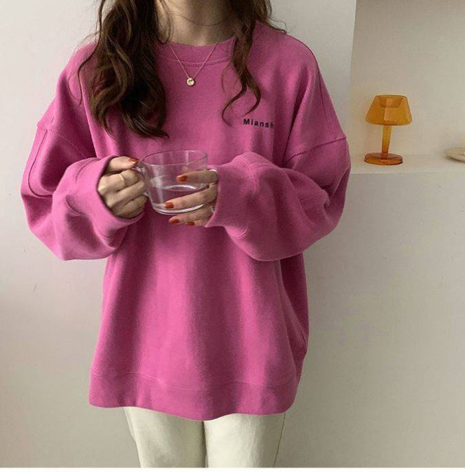 Spring and Autumn Loose Crew Neck Long-Sleeve Coat Top