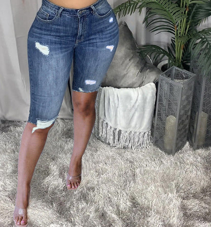 High Waist Slim-fit Denim Shorts