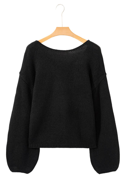 Bow Tie Backless Bubble Sleeve Sweater