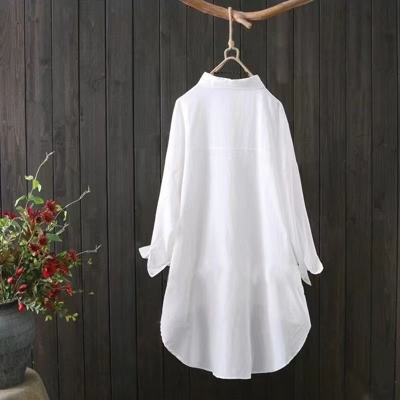 Women's Mid-length Loose Long Sleeve Cotton Shirt