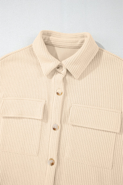 Solid Corduroy Button-Up Long Sleeve Jacket