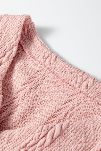 V-Neck Cable Knit Cardigan and Shorts Set
