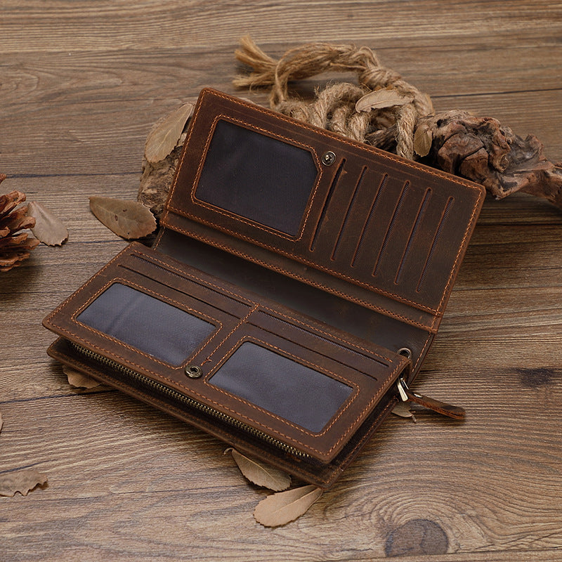 Men's Crazy Horse Leather Zipper Wallet