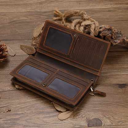 Men's Crazy Horse Leather Zipper Wallet