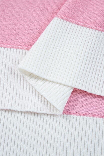 Stripe Colorblock Collared Drop Shoulder Sweater