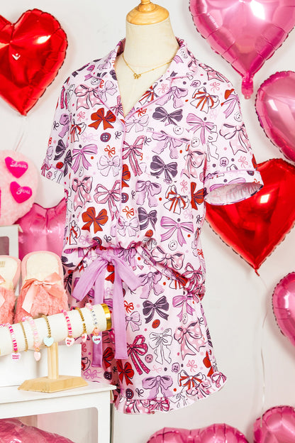 Polka Dot Bow Tie Shirt and Shorts Pajama Set