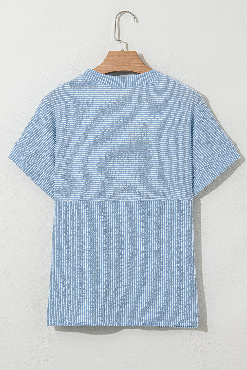 Plain Corded Knit Mock Neck T-Shirt