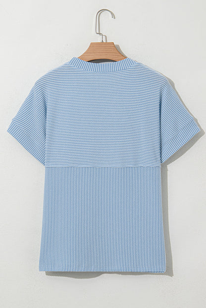 Plain Corded Knit Mock Neck T-Shirt