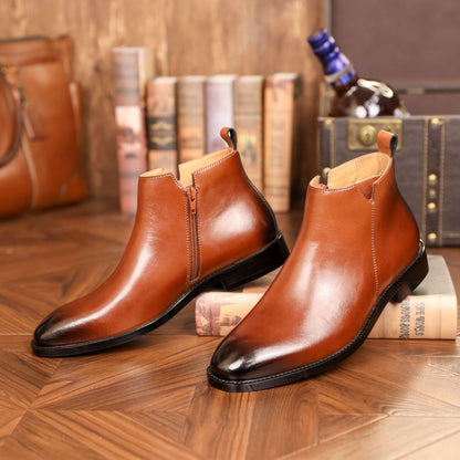 Men's British Side Zipper Leather Martin Boots