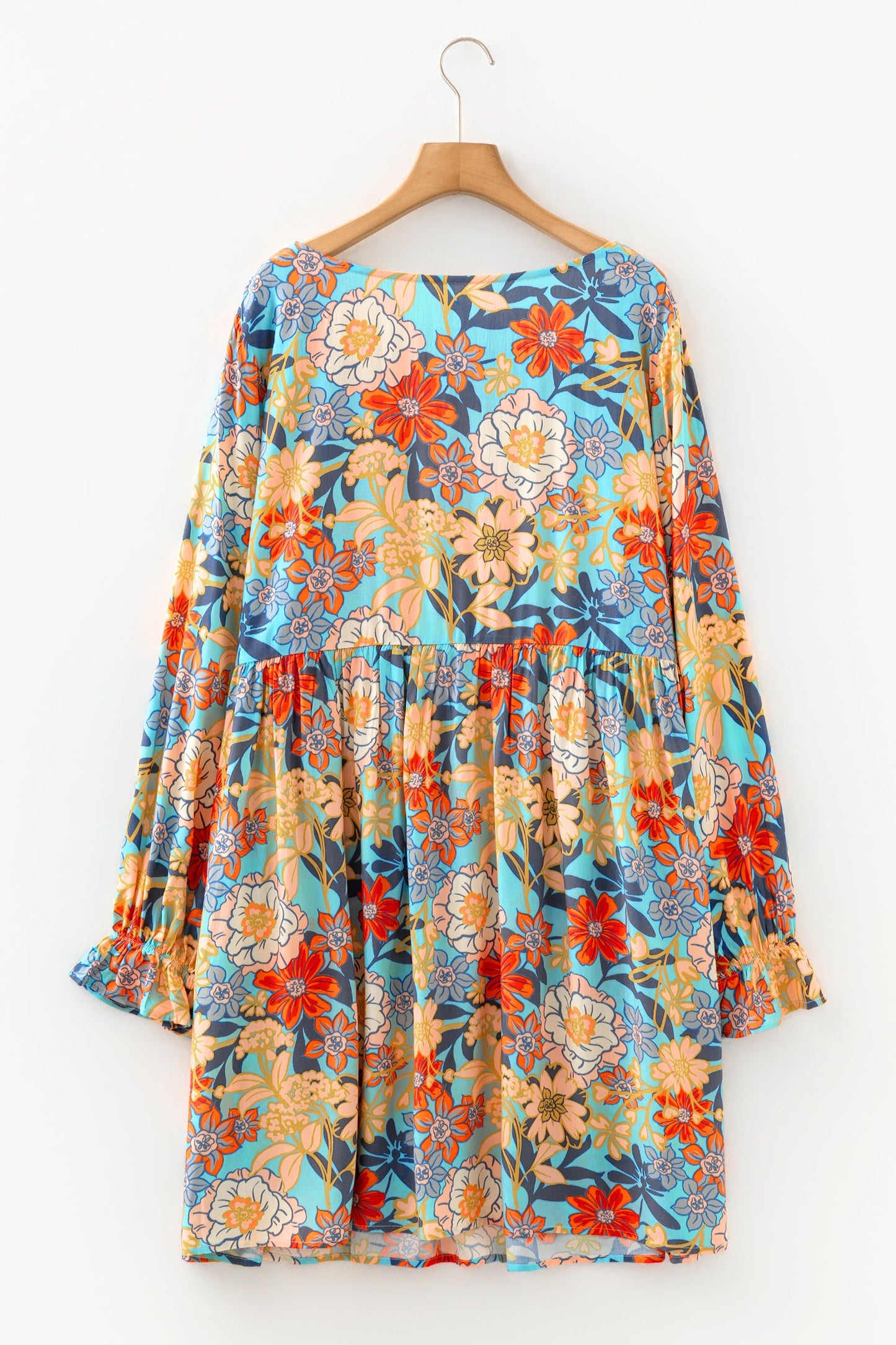 Plus Size Floral Ruffled Long Sleeve Dress