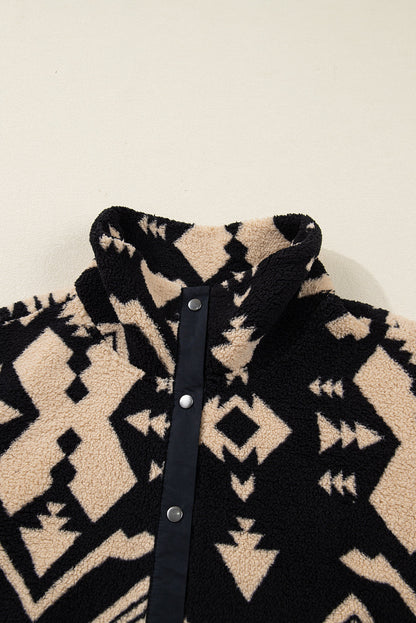 Plus Size Western Aztec Fleece Half Button Sweatshirt