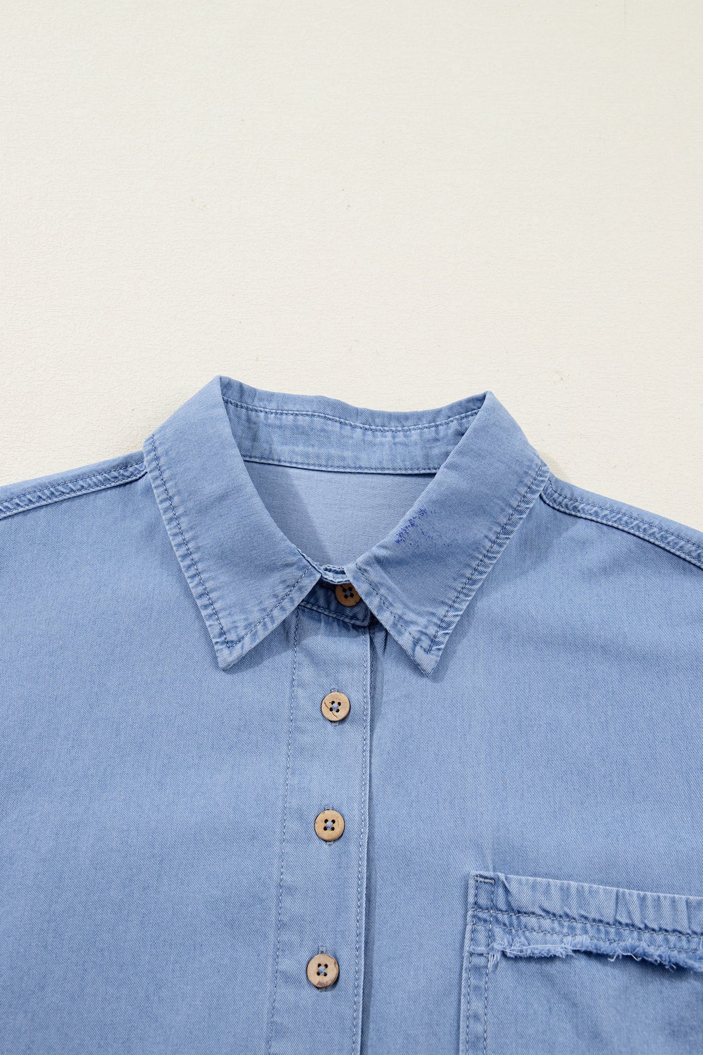Floral Drop Shoulder Bracelet Sleeve Chambray Shirt