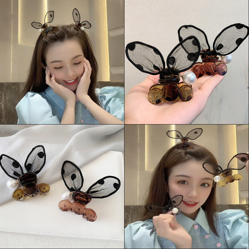 Polka Dot Rabbit Ears Hairpin with Pearls