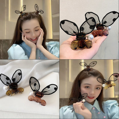 Polka Dot Rabbit Ears Hairpin with Pearls