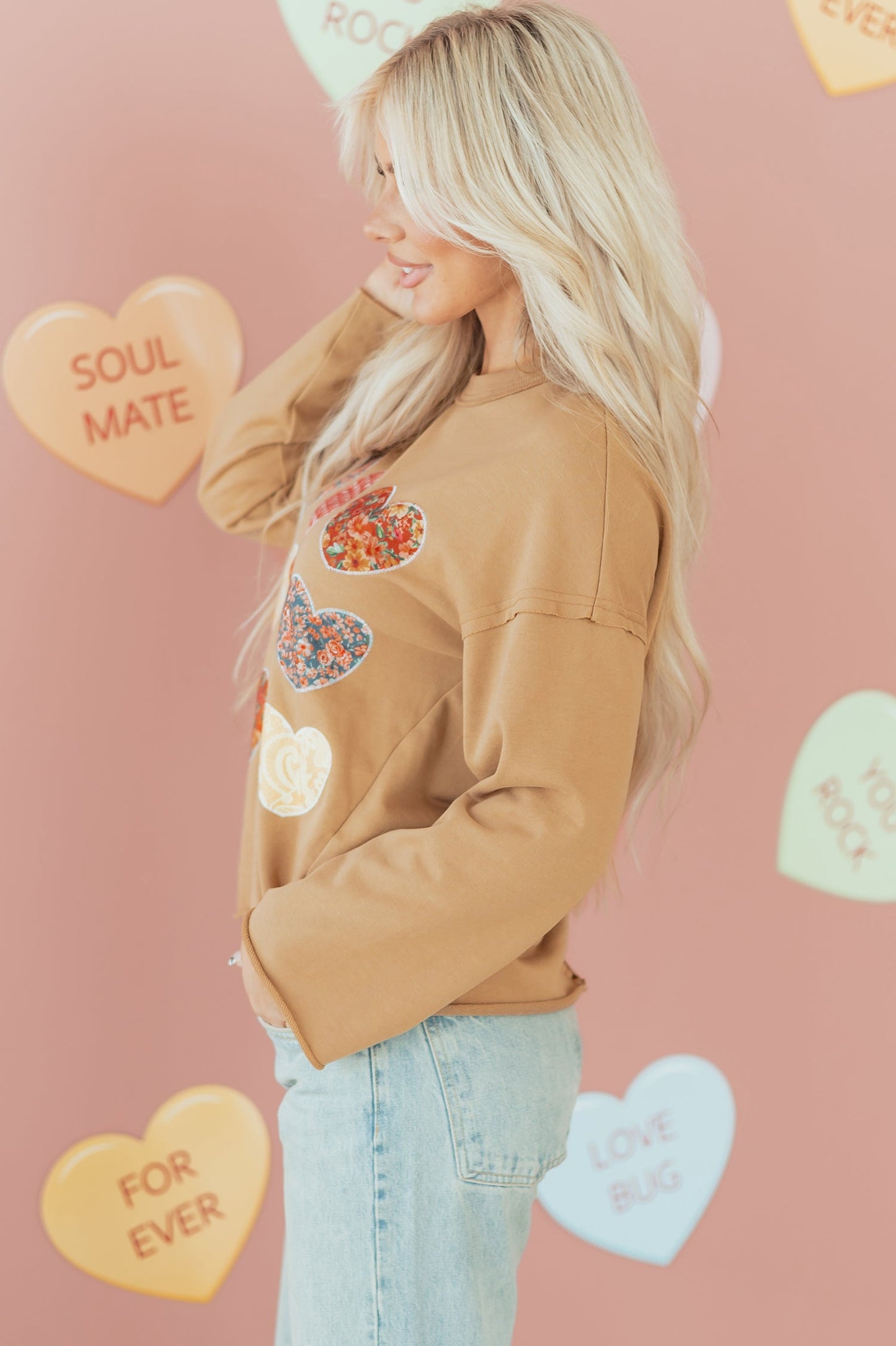 Valentine Heart Patchwork Reverse Seam Sweatshirt
