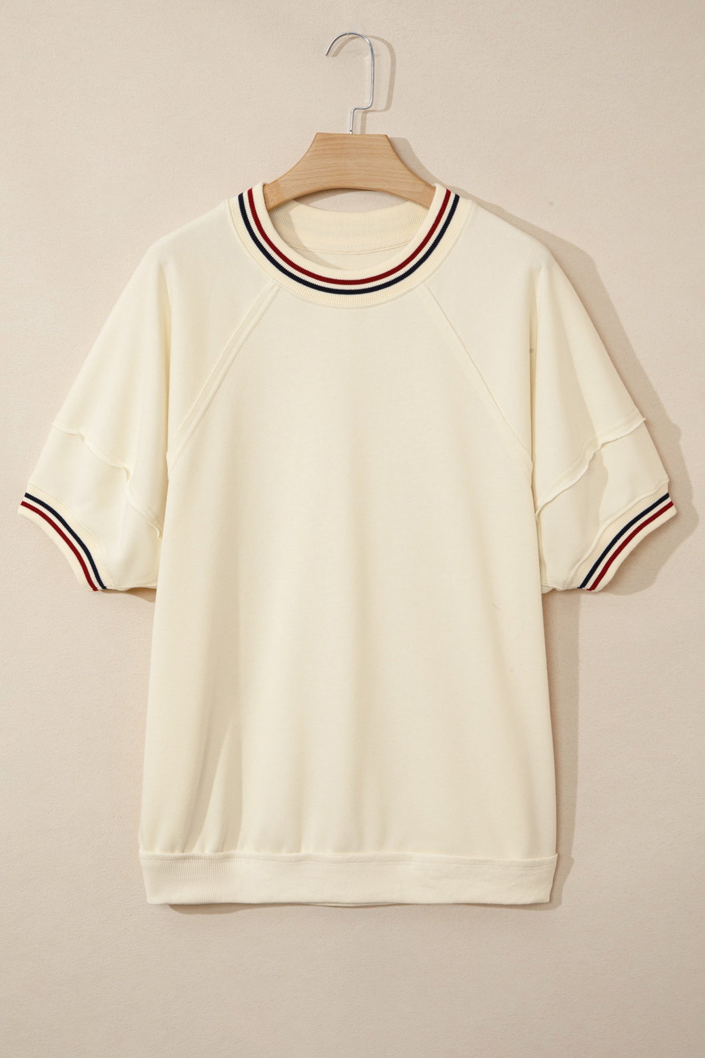 Varsity Stripe Neckline Cuff Short Sleeve Tunic