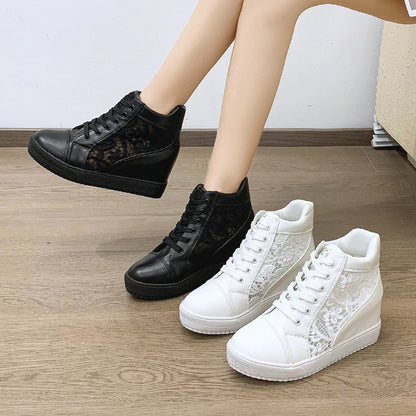 Women's Hidden Heel Platform Hollow Lace Sneaker