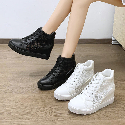 Women's Hidden Heel Platform Hollow Lace Sneaker