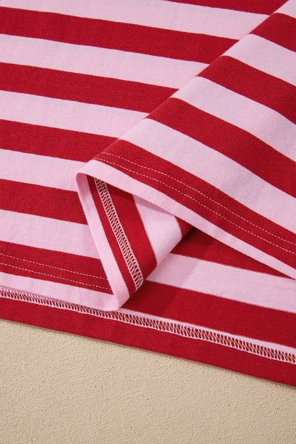 Stripe Split V-Neck Casual T-Shirt