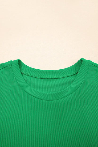 Ribbed Pearl Beaded Puff Sleeve Top