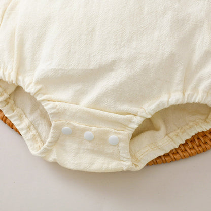 Infant Toddler Towel Embroidery Lace Shoulder Strap Rompers Jumpsuit