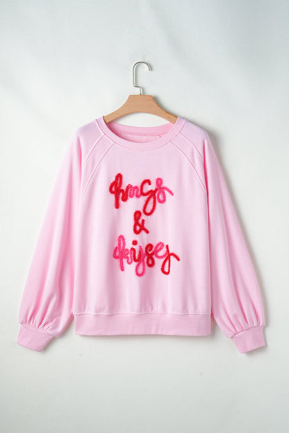 Valentine Hugs & Kisses Tinsel Embroidered Sweatshirt