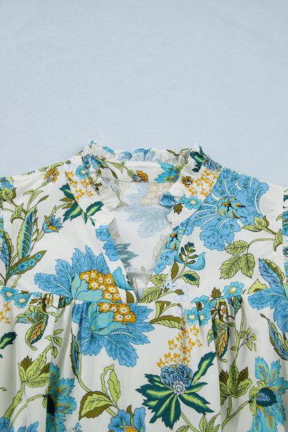 Floral V-Neck Triple Ruffle Mini Dress