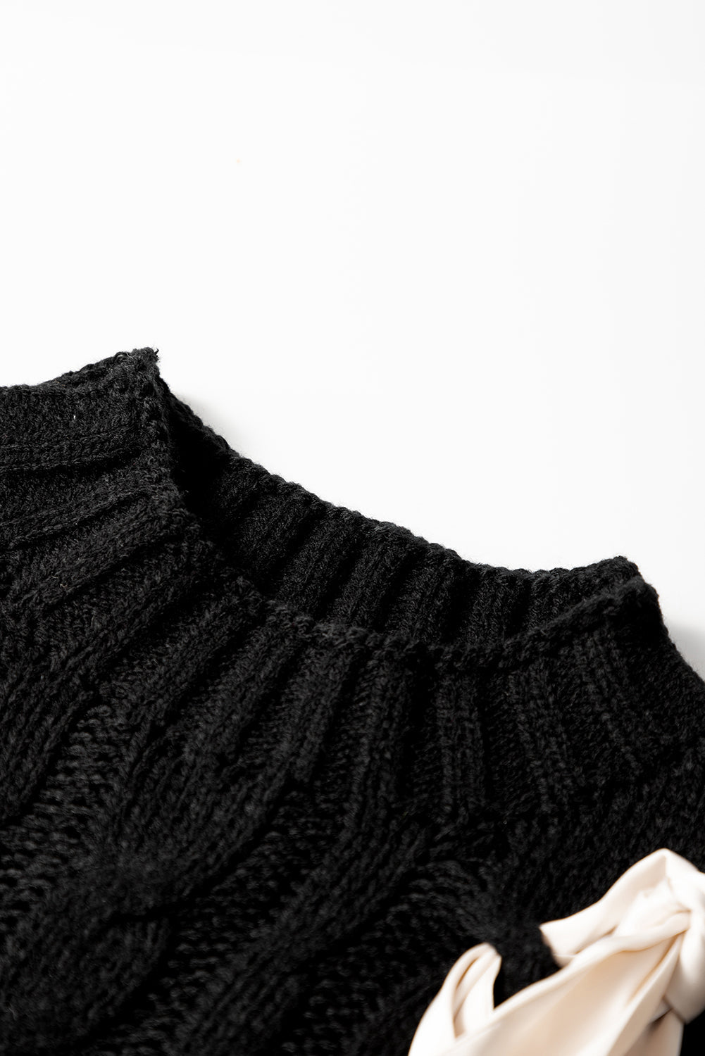 Cable Knit Colorblock Satin Bowknot Sweater